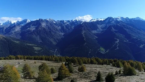 Aerial view with drone - Autumn in Val Camonica: Montains and Trees Stock Footage 99730745