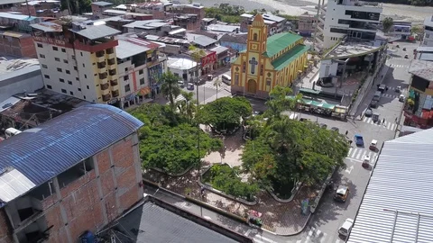 Aerial view with drone of the central square of La Merced, Chanchamayo Stock Footage 125169129