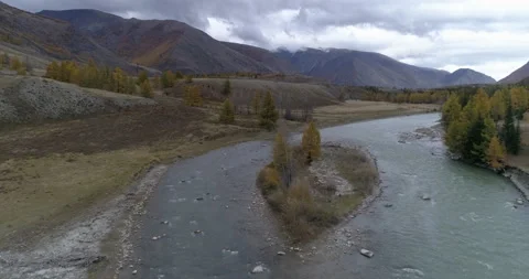 Aerial view from drone of Chuya mountain river in Altai Republic, Russia Stock Footage 144096898