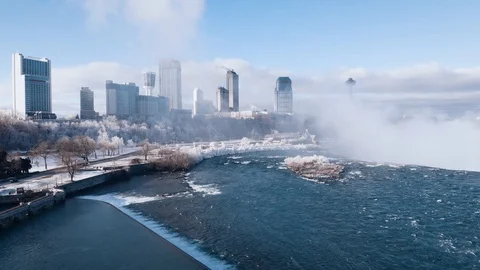 Aerial view from drone in cold winter at Niagara Falls, Ontario, Canada Stock-Footage 101534158