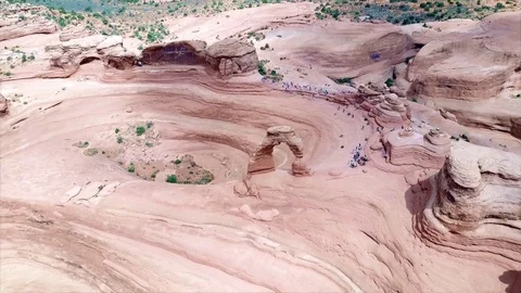 Aerial View Drone Delicate Arch and Tourists 4K Stock Footage 80264880