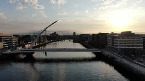 Aerial view with drone in Dublin, over the river liffey, Stock Footage 133637619