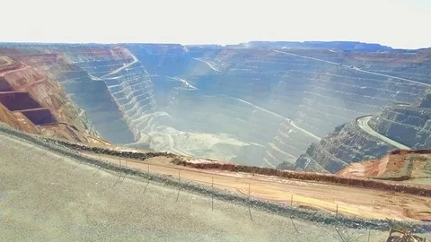 Aerial view drone flight above Super Pit goldmine Kalgoorlie Australia Stock Footage 76110464