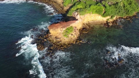 Aerial View Drone Flight Of Big Ocean Waves Crashing On The Rocks Stock-Footage 228765982