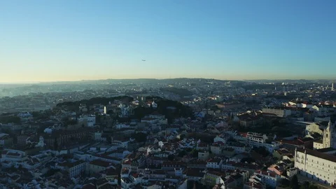 Aerial view; drone flight forward over the city Lisbon, Portugal Stock Footage 104412586