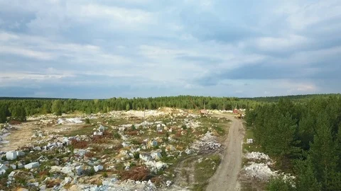 Aerial view. Drone flight over the stone quarry Stock Footage 94599839