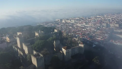 Aerial view; drone flight over the european medieval castle Stock Footage 105292026