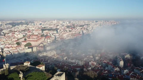 Aerial view; drone flight over the european medieval castle Stock Footage 105293467