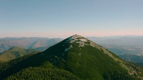 Aerial view drone flight over the top of Mount Khomyak Carpathian Mountains Video stock 254010249