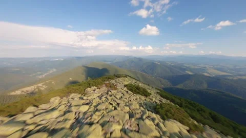 Aerial view drone flight over the top of Mount Khomyak Stock Footage 269684589