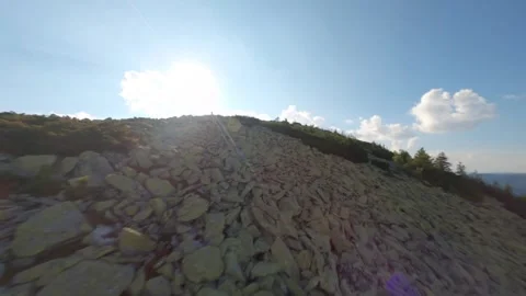 Aerial view drone flight over the top of Mount Khomyak in Gorgany, Carpathians,  Stock Footage 270573343