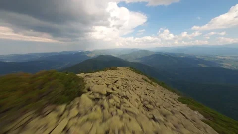 Aerial view drone flight over the top of Mount Khomyak in Gorgany, Stock Footage 274410953