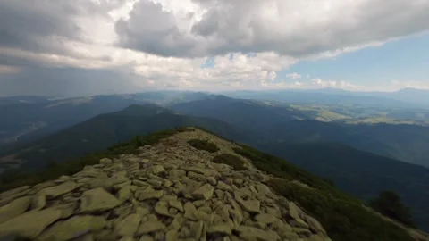 Aerial view drone flight over the top of Mount Khomyak in Gorgany, Carpathians,  Video stock 276436436