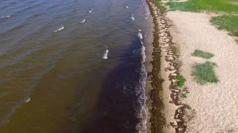 Aerial view Drone fly Over a beach on the baltic coast in Germany Stock Footage 63526381