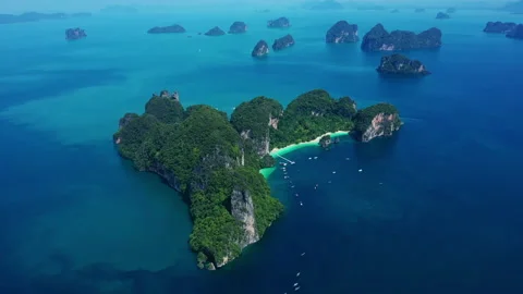 Aerial view of drone flying above amazing tropical island Stock Footage 203217088