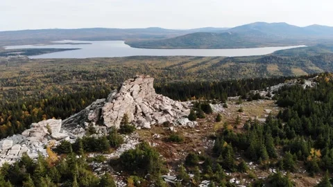 Aerial view. drone flying forward over the stone fields of Ural mountains. Stock Footage 139958758