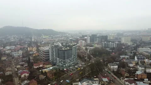 Aerial view of the drone flying of the old city of Lviv, Ukraine Stock Footage 145207388