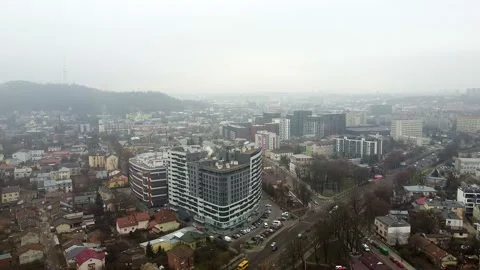 Aerial view of the drone flying of the old city of Lviv, Ukraine Stock Footage 145207628