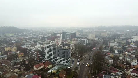 Aerial view of the drone flying of the old city of Lviv, Ukraine Stock Footage 145207878