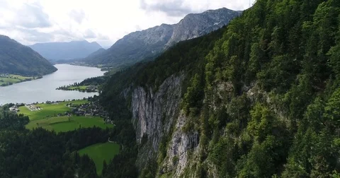 Aerial view from drone flying over beautiful landscape of Austria. The close Stock Footage 82243802