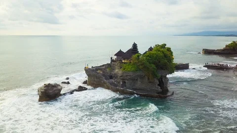 Aerial View Drone Flying Over Hinduism Tanah Lot Temple Bali 4K Stock Footage 104537394