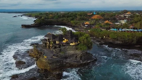 Aerial View Drone Flying Over Hinduism Tanah Lot Temple Bali 4K Stock Footage 104537418
