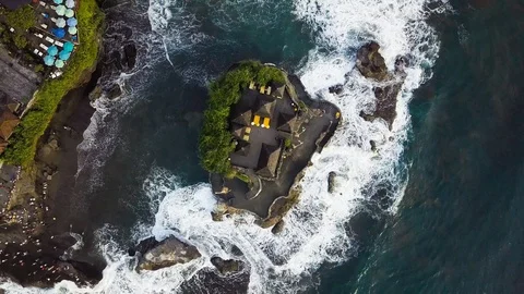 Aerial View Drone Flying Over Hinduism Tanah Lot Temple Bali 4K Stock Footage 104537428