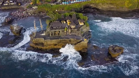 Aerial View Drone Flying Over Hinduism Tanah Lot Temple Bali 4K Stock Footage 104537436
