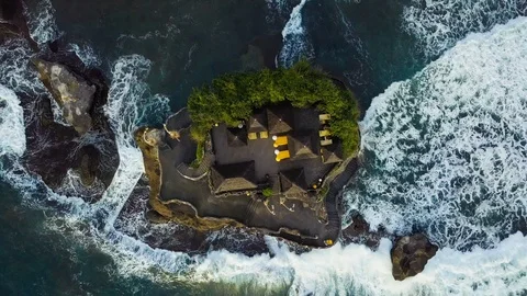 Aerial View Drone Flying Over Hinduism Tanah Lot Temple Bali 4K Stock Footage 104537442