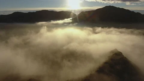 Aerial View Drone Flying Over The Desert Covered By Fog Over Coachella Valley Vídeos de archivo 146817828