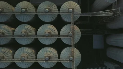 Aerial view of a drone flying over the beer production plant, several rows of Stock Footage 157474092