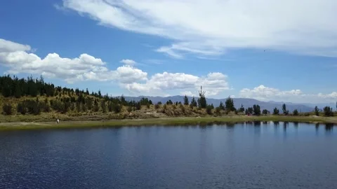 Aerial view of drone flying over the Radian lagoon that filters water from Vidéo 164598415