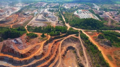 Aerial view from a drone flying over a quarry Stock Footage 225390105