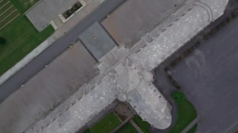 Aerial view of drone flying over Douaumont Ossuary during golden hour Stock Footage 306516969