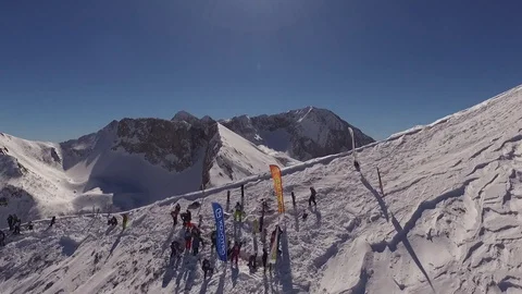 Aerial view with drone - Freeride skiing and snowboarding - Lizzola Italy Stock Footage 101685014