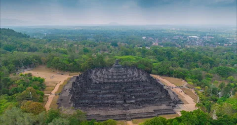 Aerial view drone hyper lapse. Borobudur temple in Java island, Indonesia. 動画素材 279138378