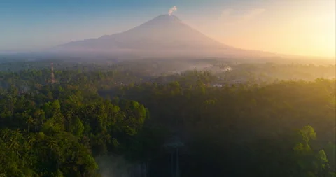 Aerial view drone hyper lapse.Tumpak Sewu waterfall in Java, Indonesia. Stock Footage 263963041