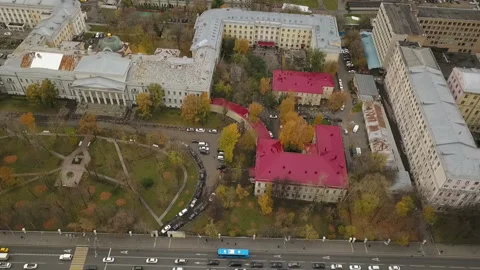 Aerial view from drone on Leninsky Prospekt in Moscow Stock Footage 100165439