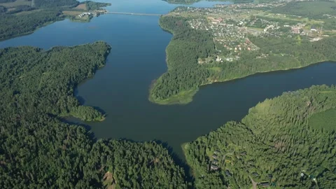 Aerial view drone lowering to river Stock Footage 320120980