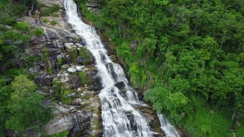 Aerial view from drone of Mae Ya Waterfalls, beautiful waterfall flowing from hi Stock Footage 170240119