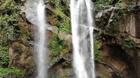 Aerial View From A Drone Of Mok Fa Waterfall, Chiang Mai, Thailand Stock Footage 100576272