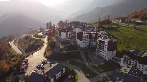 Aerial view from a drone on a mountain resort. Stock Footage 169653513