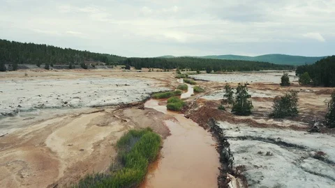 Aerial view; drone moving forward over polluted river Video stock 112783932