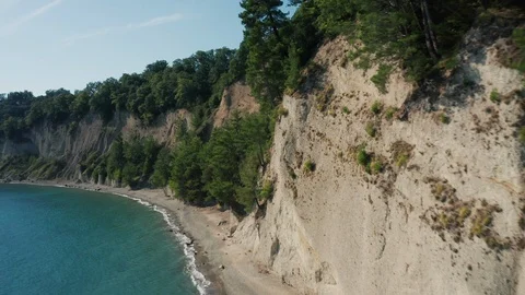 Aerial view; drone moving forward over beautiful seashore Stock Footage 123202171