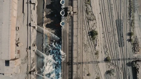 Aerial view; drone moving over the production sity of steel plant Video stock 112333904