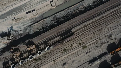 Aerial view; drone moving over the production sity of steel plant Stock Footage 112334605