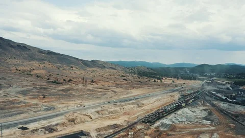 Aerial view; drone moving over the industrial site with polluted area Stock Footage 112777964