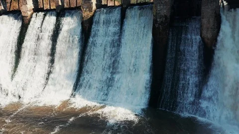 Aerial view; drone moving over old water reservoir Stock Footage 117860035