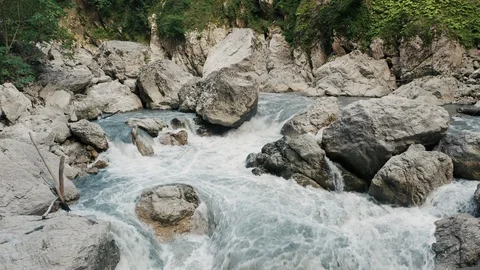 Aerial view; drone moving over mountain river Stock Footage 118297006