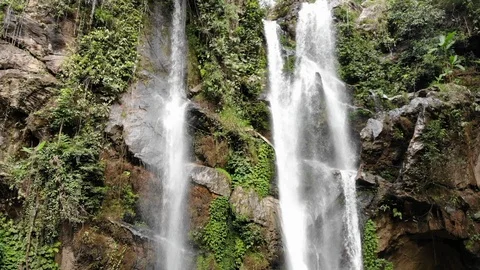 Aerial View From A Drone moving to top of Mok Fa Waterfall, Chiang Mai, Thailand Stock Footage 100576339